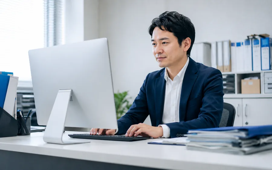新しいパソコンでスムーズに業務を再開している様子